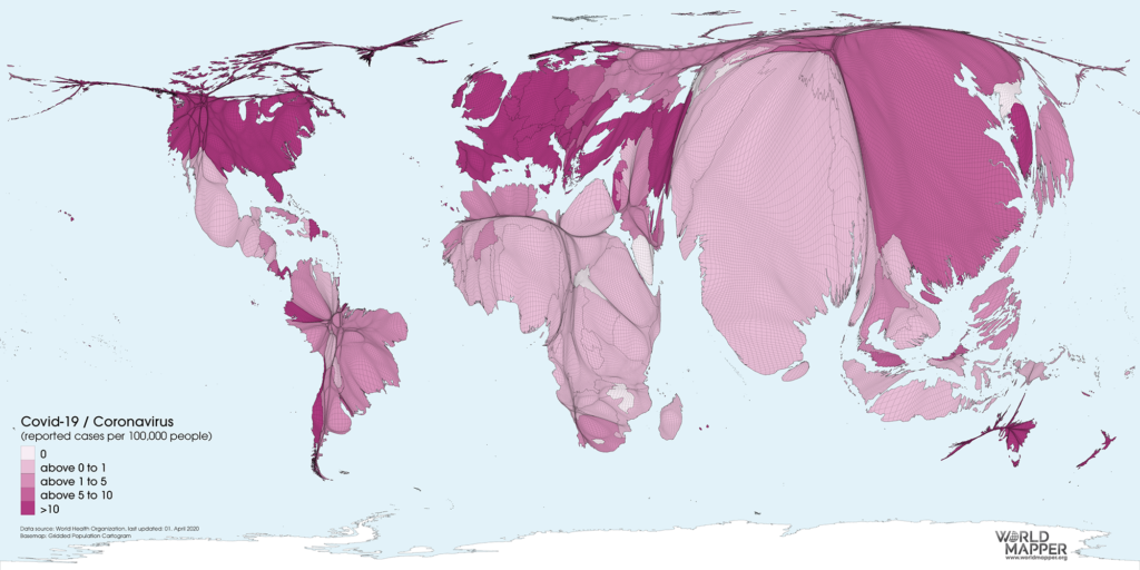 Reported Coronavirus cases (per 100,000 people) as of 01.04.2020