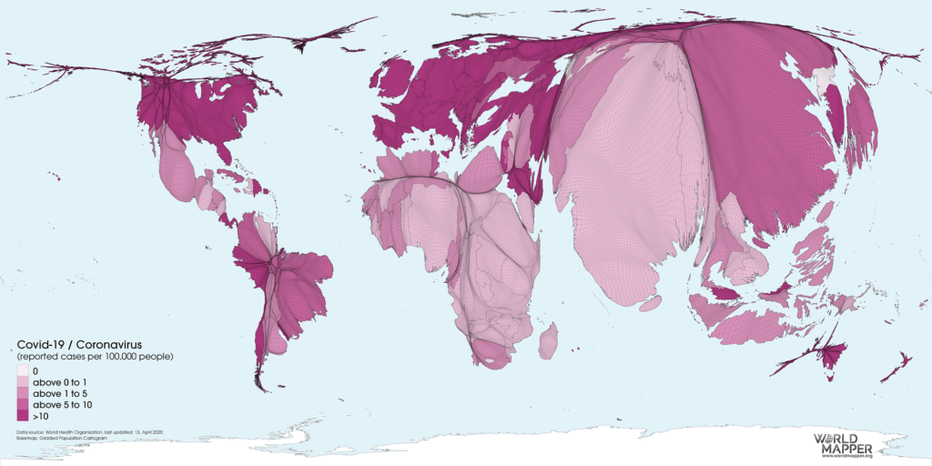 Reported Coronavirus cases (per 100,000 people) as of 13.04.2020