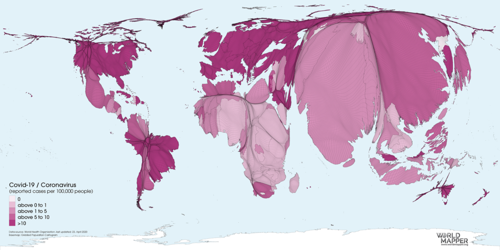 Reported Coronavirus cases (per 100,000 people) as of 23.04.2020