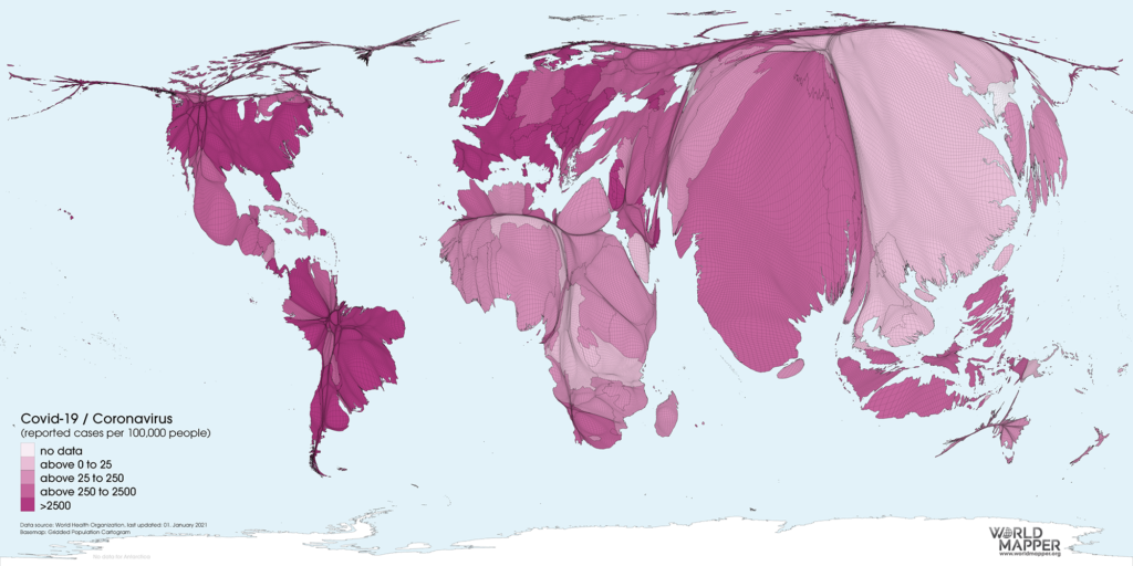 Reported Coronavirus case rates (per 100,000 people) as of 01.01.2021
