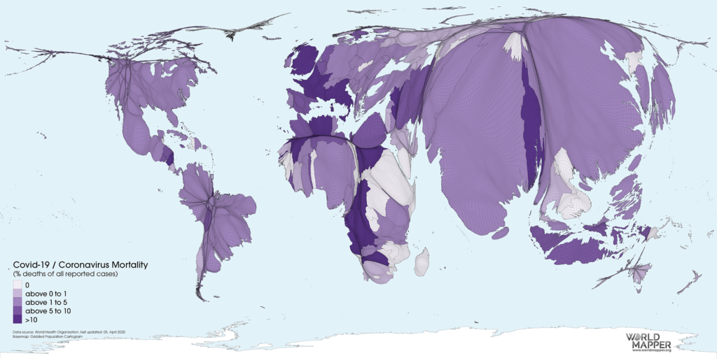 Coronavirus mortality (% deaths per reported cases) as of 05.04.2020