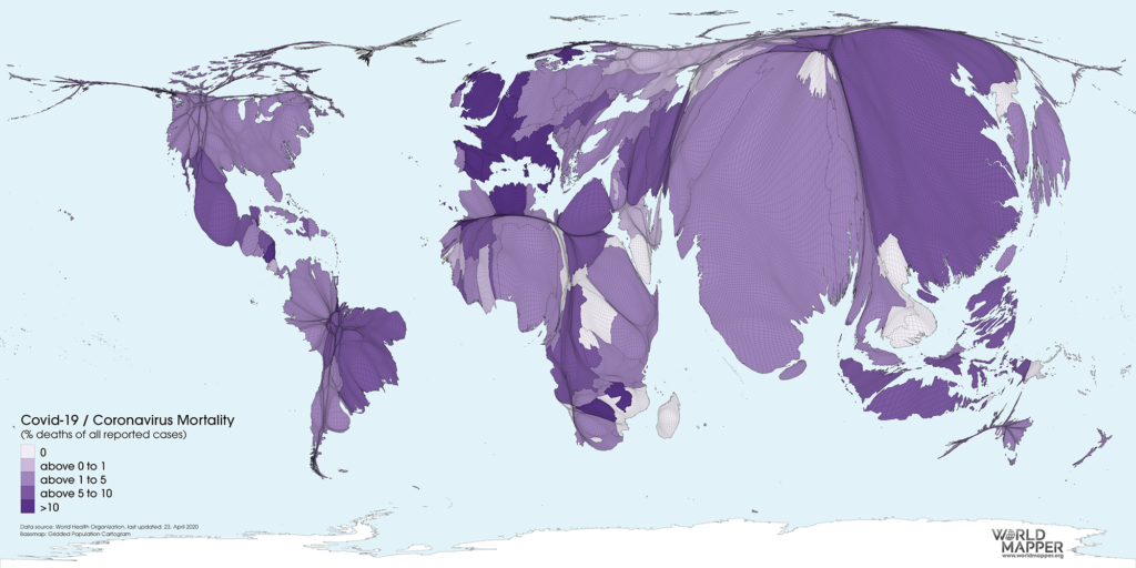 Coronavirus mortality (% deaths per reported cases) as of 23.04.2020