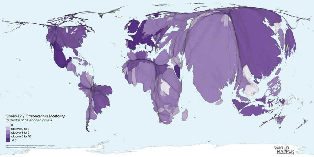 Coronavirus mortality (% deaths per reported cases) as of 31.07.2020