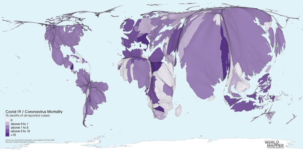 Coronavirus mortality (% deaths per reported cases) as of 29.03.2020