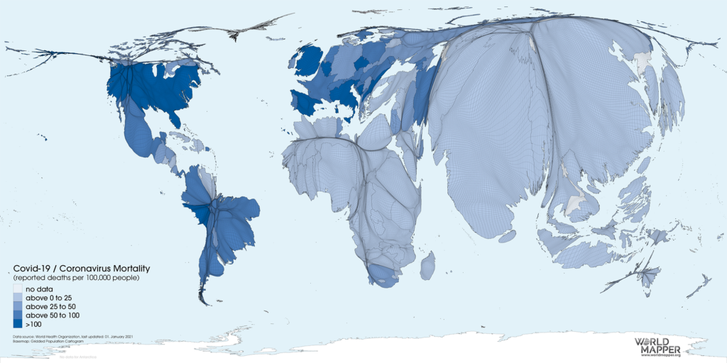 Reported Coronavirus mortality rates (deaths per 100,000 people) as of 01.01.2021