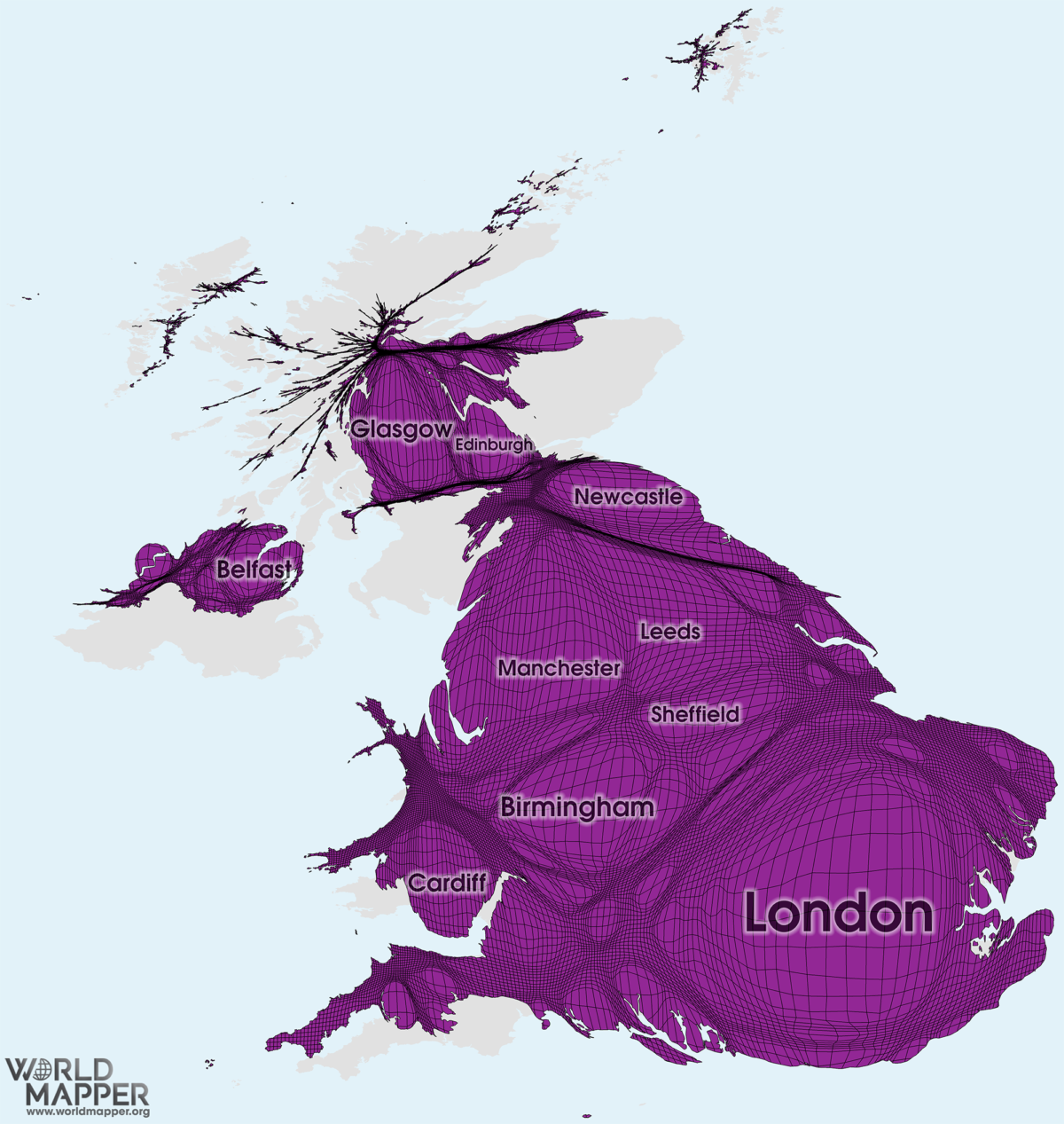 Gridded Population Cartogram United Kingdom