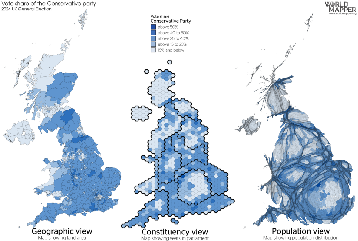 UK General Election Results 2024: Conservative vote share