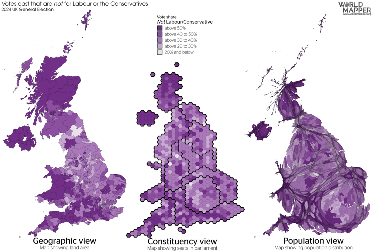 UK General Election Results 2024: Non-Lab/Con vote share