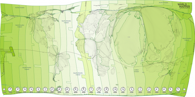Time zones gridded population cartogram
