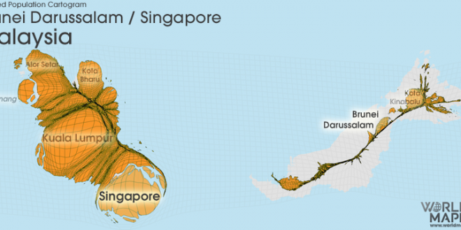 Gridded Population Cartogram Malaysia / Brunei / Singapore
