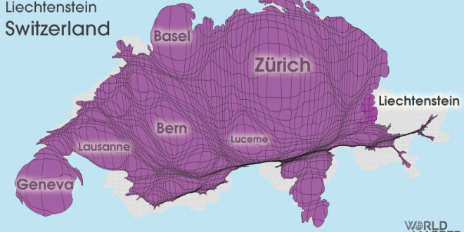 Gridded Population Cartogram Switzerland / Liechtenstein