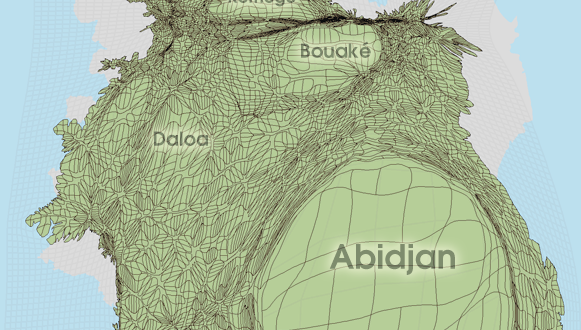 Gridded Population Cartogram Cote d'Ivoire (Ivory Coast)